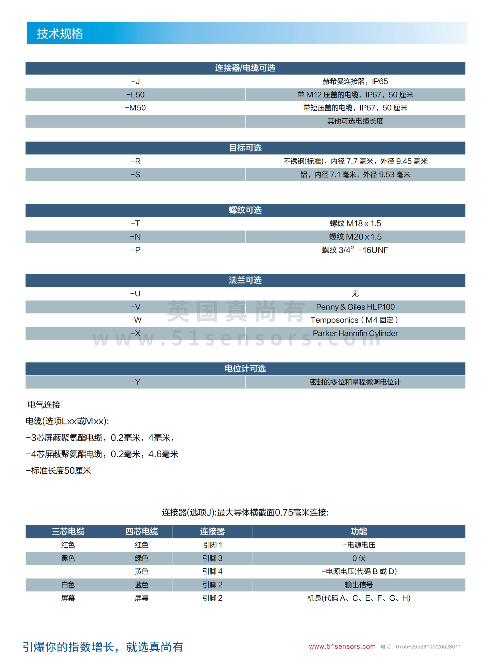 線性位置傳感器LP-MA100參數表